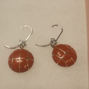 Silver and Brown Basketball Earrings
